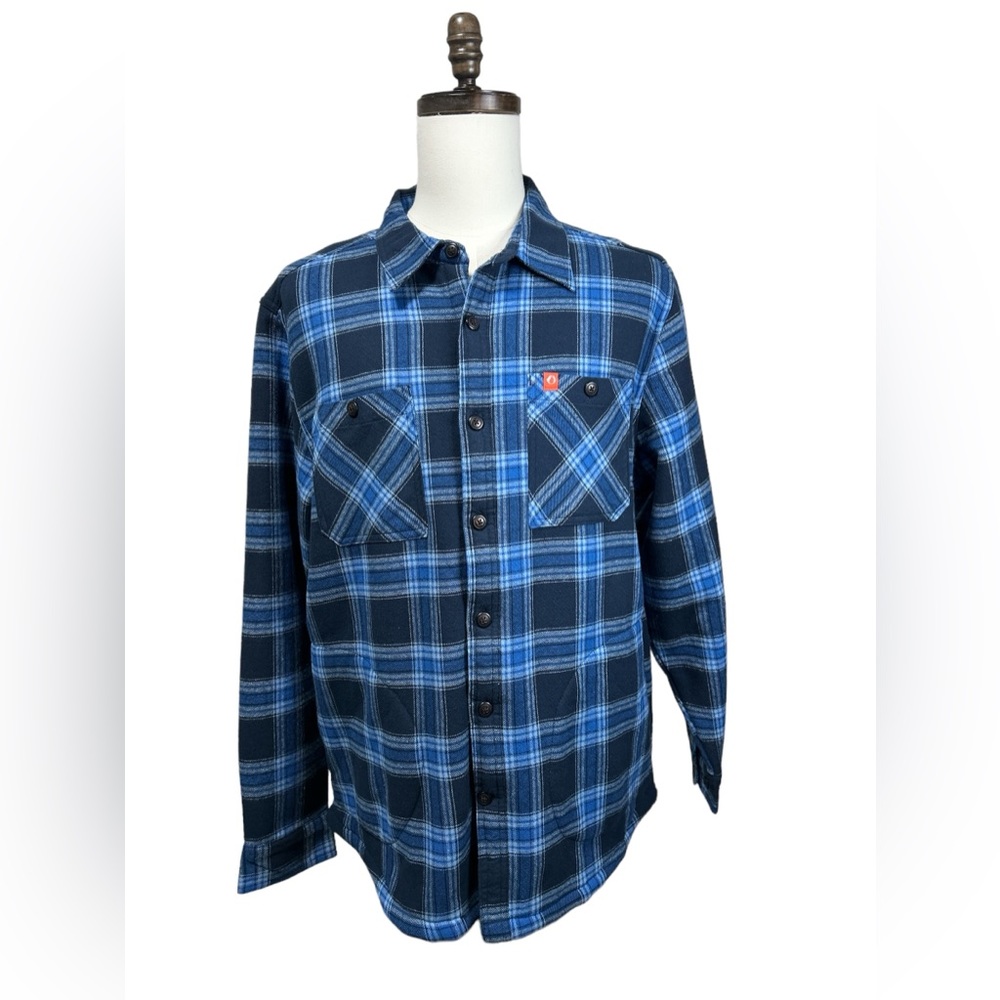 The American Outdoorsman Jacket Mens Size Large Blue Flannel Fleece Lined